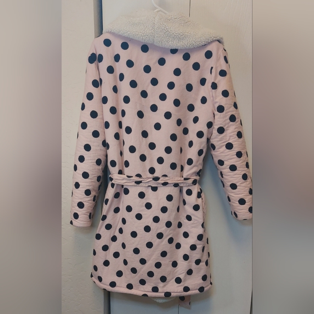 Boden Fuzzy Dressing Gown Robe Size Medium Polka-dot Pink Black Cozy Comfy Warm - Picture 7 of 13